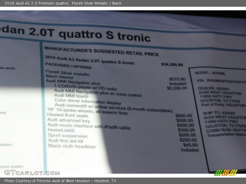 Florett Silver Metallic / Black 2016 Audi A3 2.0 Premium quattro