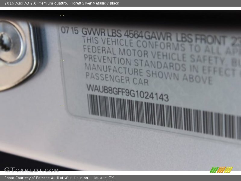 Florett Silver Metallic / Black 2016 Audi A3 2.0 Premium quattro