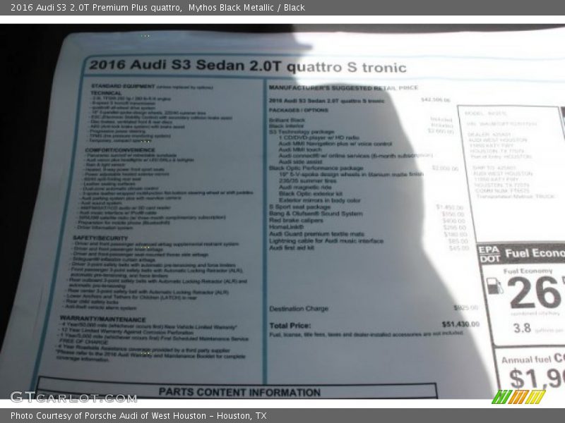 Mythos Black Metallic / Black 2016 Audi S3 2.0T Premium Plus quattro
