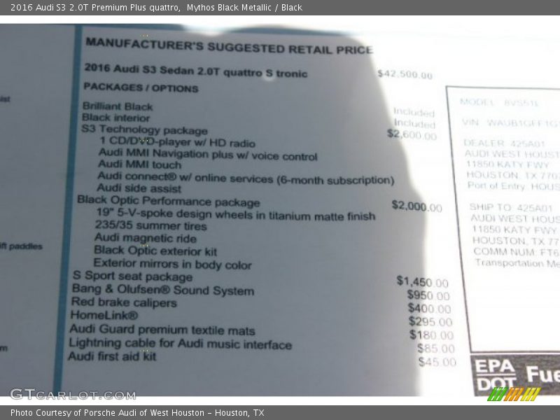 Mythos Black Metallic / Black 2016 Audi S3 2.0T Premium Plus quattro