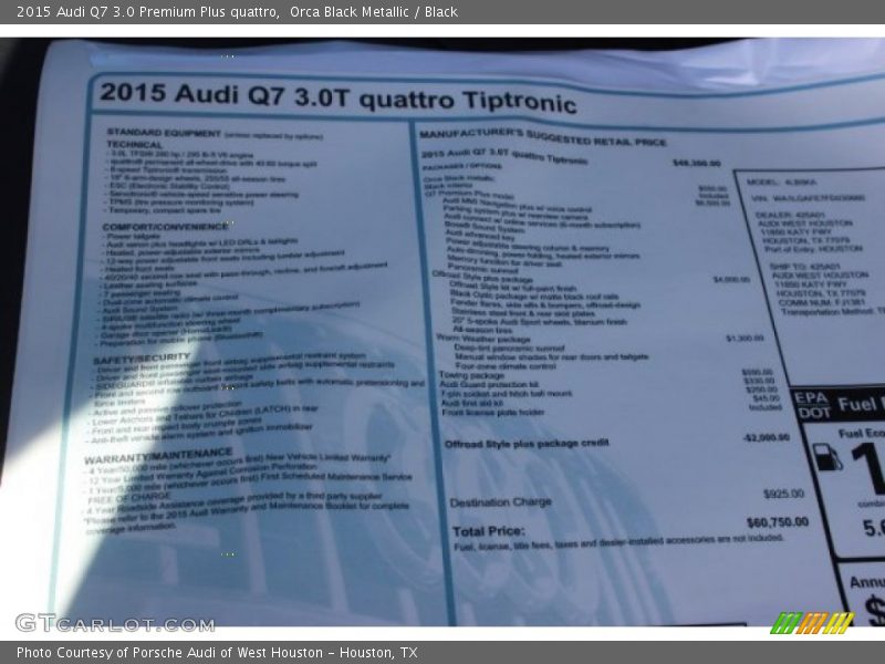 Orca Black Metallic / Black 2015 Audi Q7 3.0 Premium Plus quattro