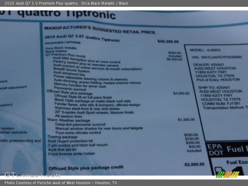 Orca Black Metallic / Black 2015 Audi Q7 3.0 Premium Plus quattro