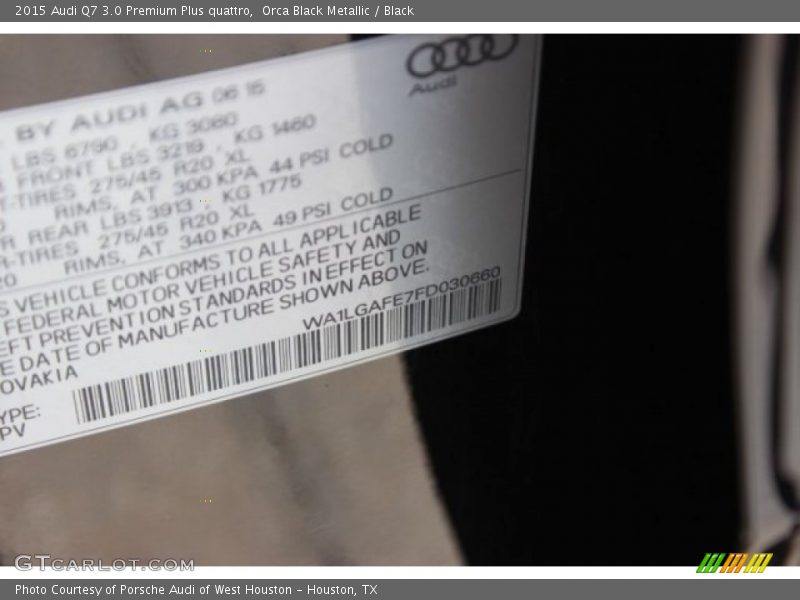 Orca Black Metallic / Black 2015 Audi Q7 3.0 Premium Plus quattro