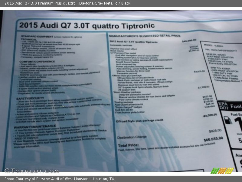 Daytona Gray Metallic / Black 2015 Audi Q7 3.0 Premium Plus quattro