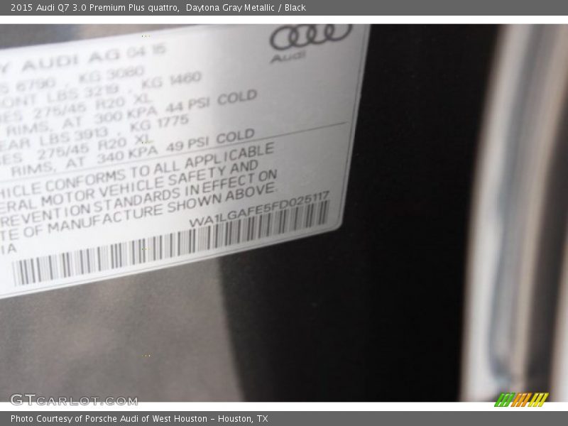 Daytona Gray Metallic / Black 2015 Audi Q7 3.0 Premium Plus quattro