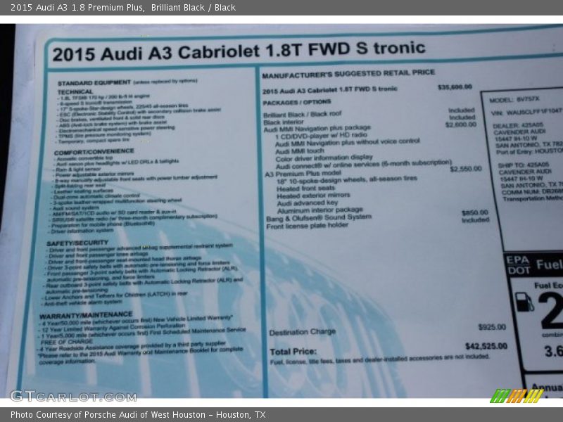 Brilliant Black / Black 2015 Audi A3 1.8 Premium Plus