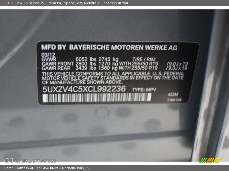 Space Gray Metallic / Cinnamon Brown 2012 BMW X5 xDrive35i Premium