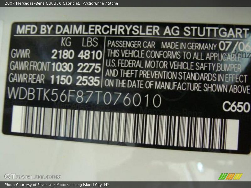 Arctic White / Stone 2007 Mercedes-Benz CLK 350 Cabriolet