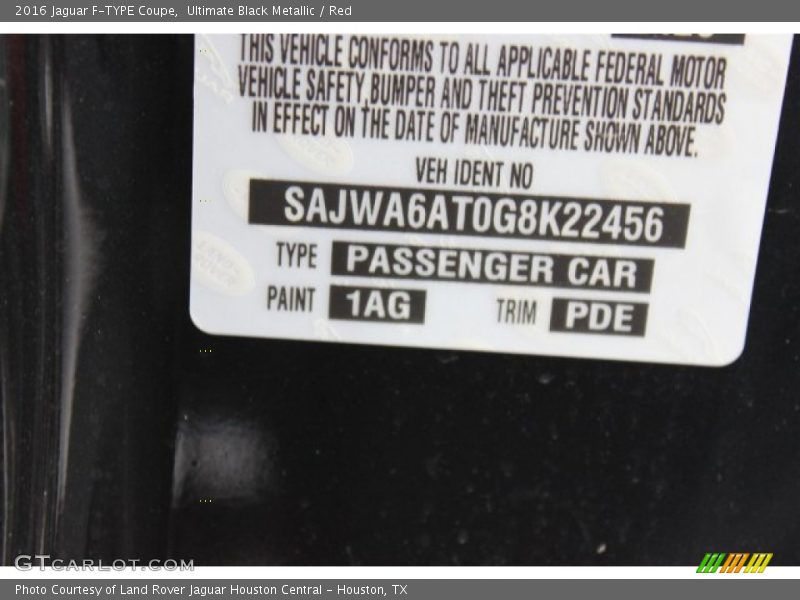 2016 F-TYPE Coupe Ultimate Black Metallic Color Code 1AG