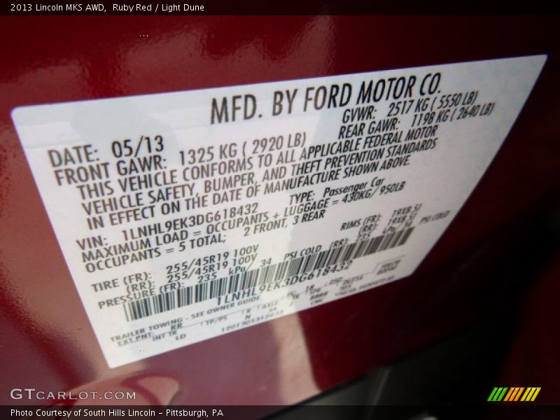 Ruby Red / Light Dune 2013 Lincoln MKS AWD