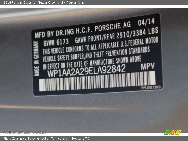 Meteor Grey Metallic / Luxor Beige 2014 Porsche Cayenne
