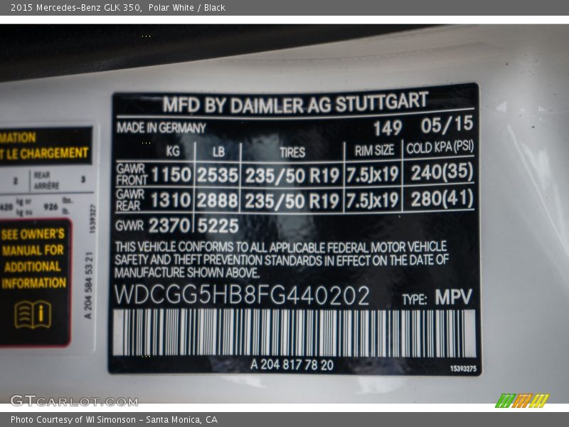 Polar White / Black 2015 Mercedes-Benz GLK 350