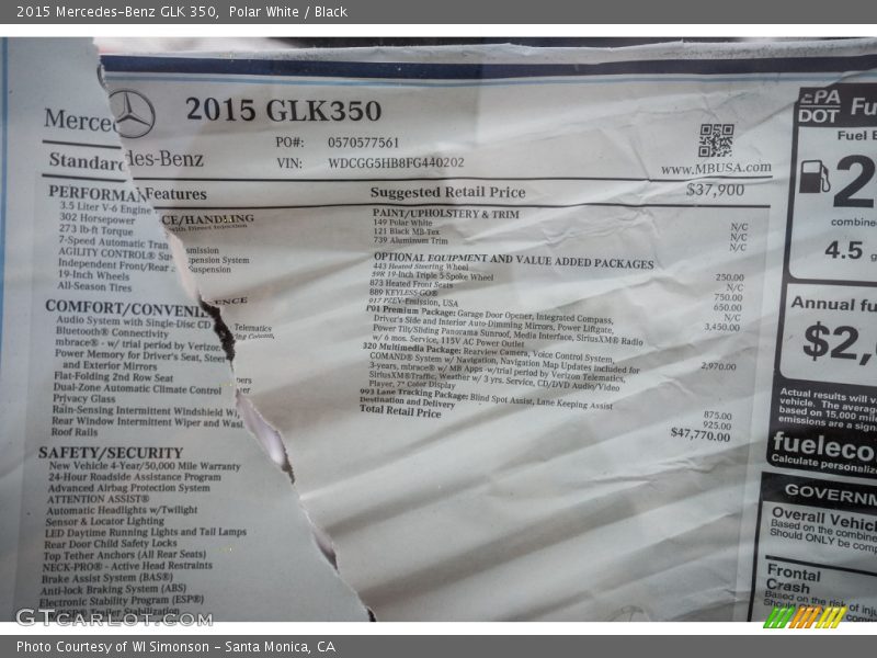 Polar White / Black 2015 Mercedes-Benz GLK 350