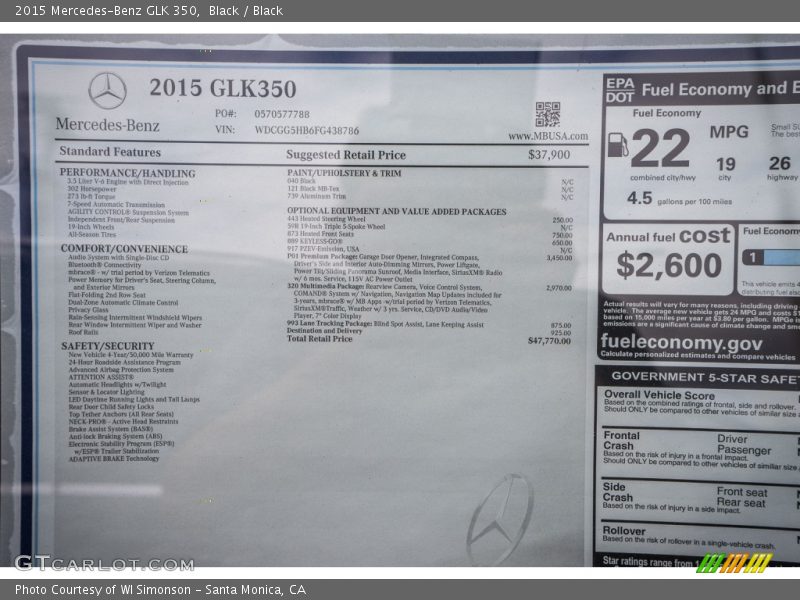 Black / Black 2015 Mercedes-Benz GLK 350