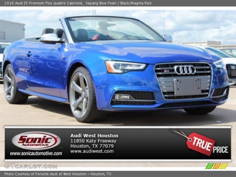 Sepang Blue Pearl / Black/Magma Red 2016 Audi S5 Premium Plus quattro Cabriolet