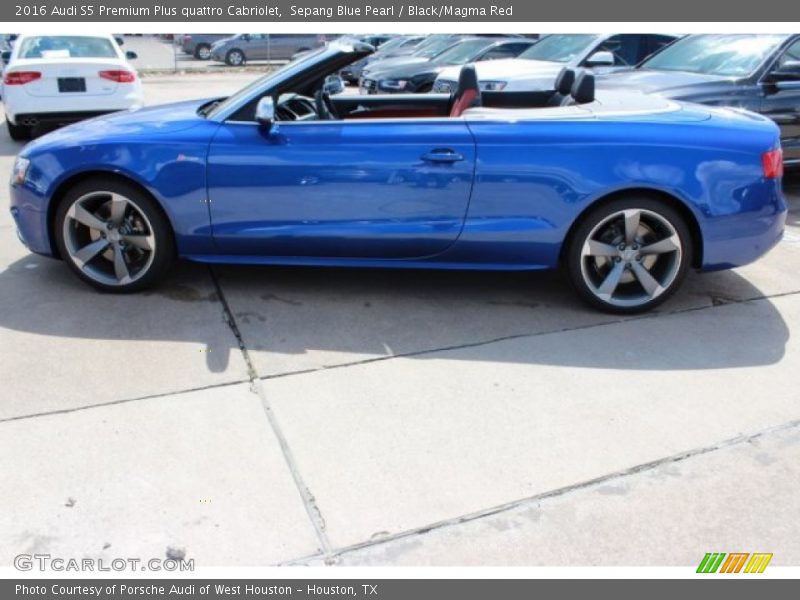 Sepang Blue Pearl / Black/Magma Red 2016 Audi S5 Premium Plus quattro Cabriolet