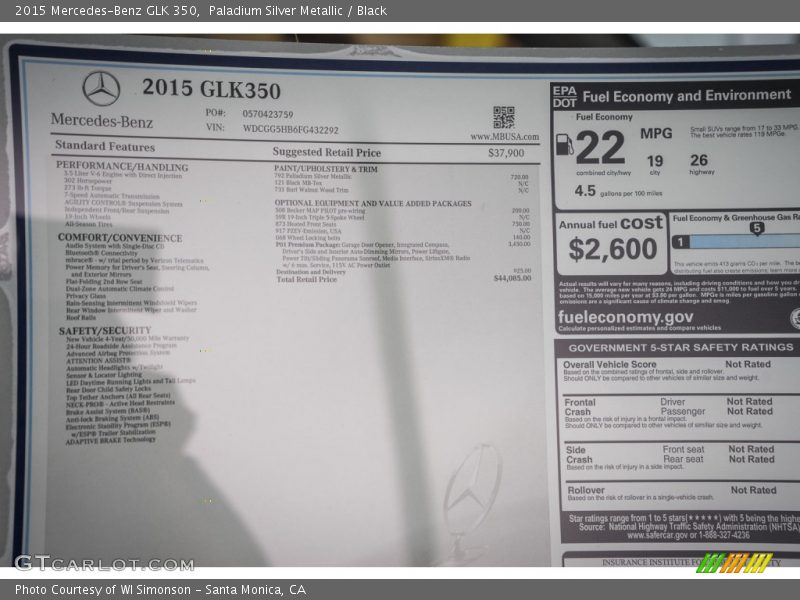 Paladium Silver Metallic / Black 2015 Mercedes-Benz GLK 350