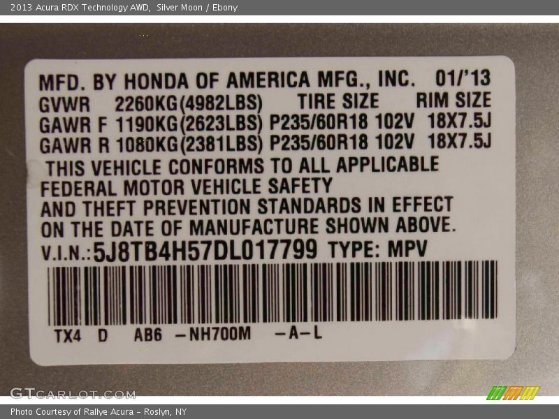 Silver Moon / Ebony 2013 Acura RDX Technology AWD