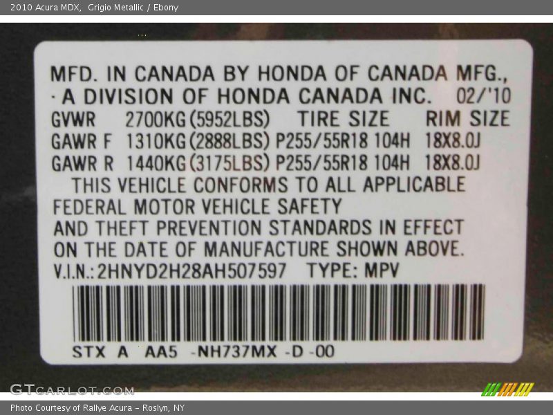 Grigio Metallic / Ebony 2010 Acura MDX