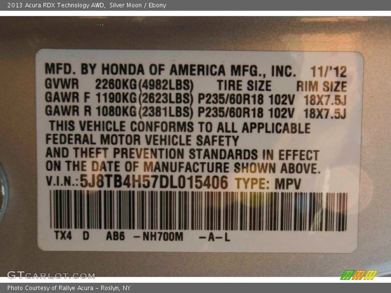 Silver Moon / Ebony 2013 Acura RDX Technology AWD