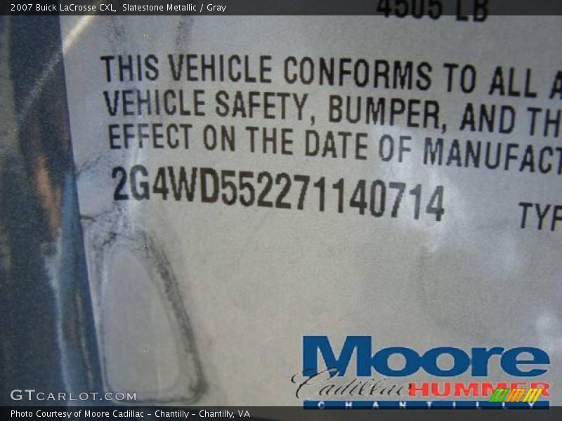 Slatestone Metallic / Gray 2007 Buick LaCrosse CXL