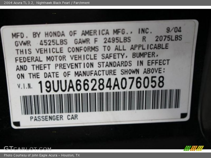 Nighthawk Black Pearl / Parchment 2004 Acura TL 3.2