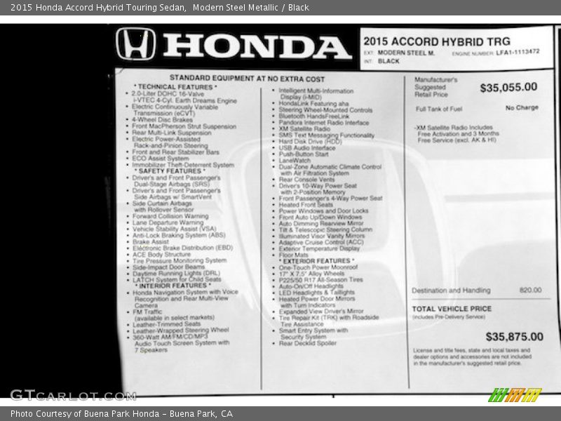 Modern Steel Metallic / Black 2015 Honda Accord Hybrid Touring Sedan