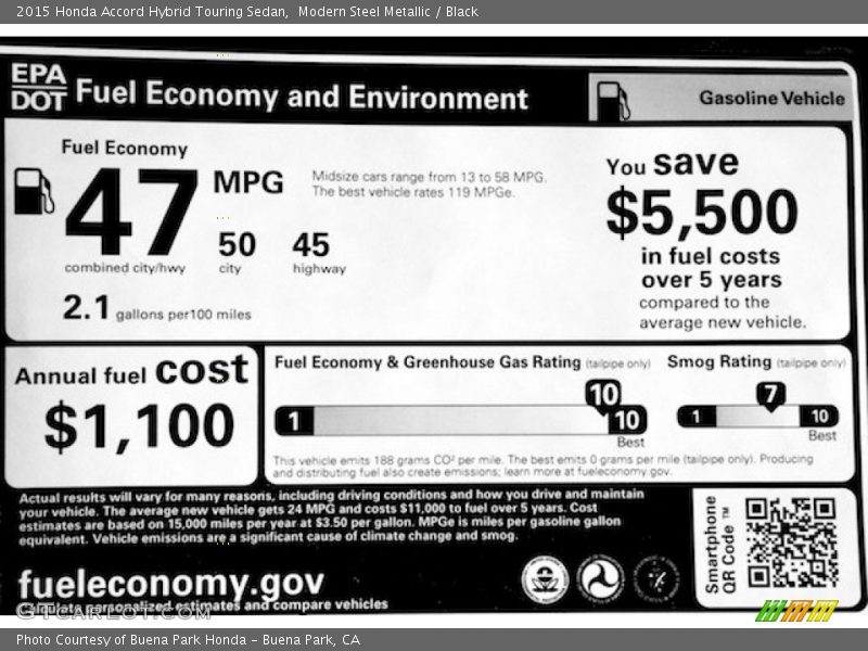 Modern Steel Metallic / Black 2015 Honda Accord Hybrid Touring Sedan