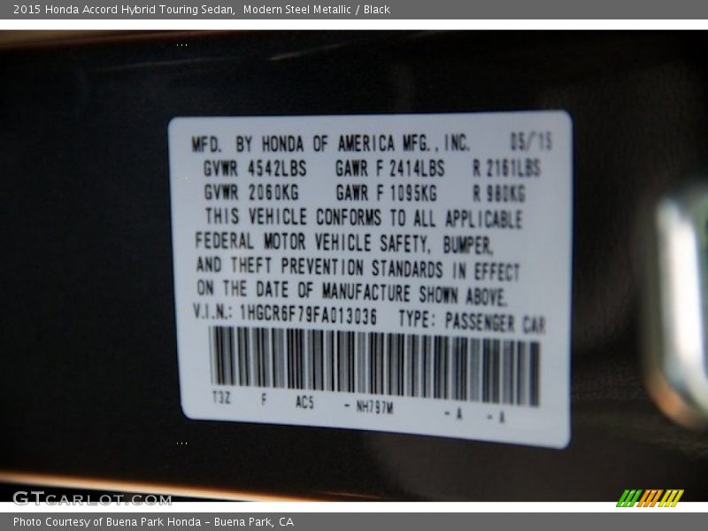 Modern Steel Metallic / Black 2015 Honda Accord Hybrid Touring Sedan