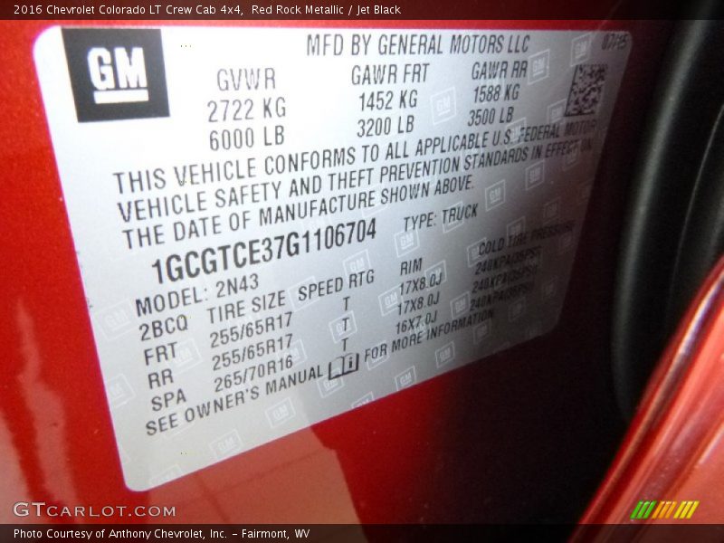 Red Rock Metallic / Jet Black 2016 Chevrolet Colorado LT Crew Cab 4x4