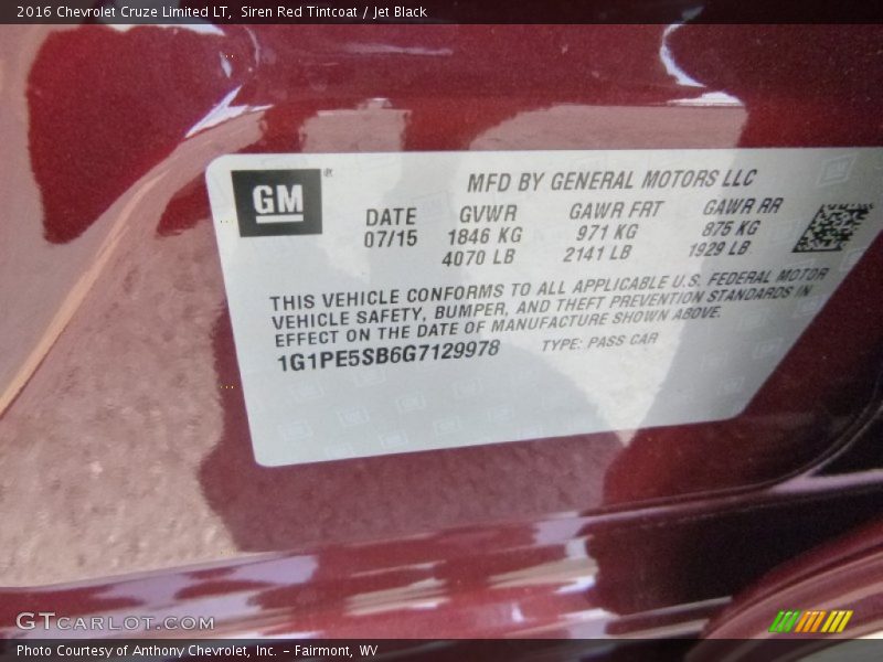 Siren Red Tintcoat / Jet Black 2016 Chevrolet Cruze Limited LT