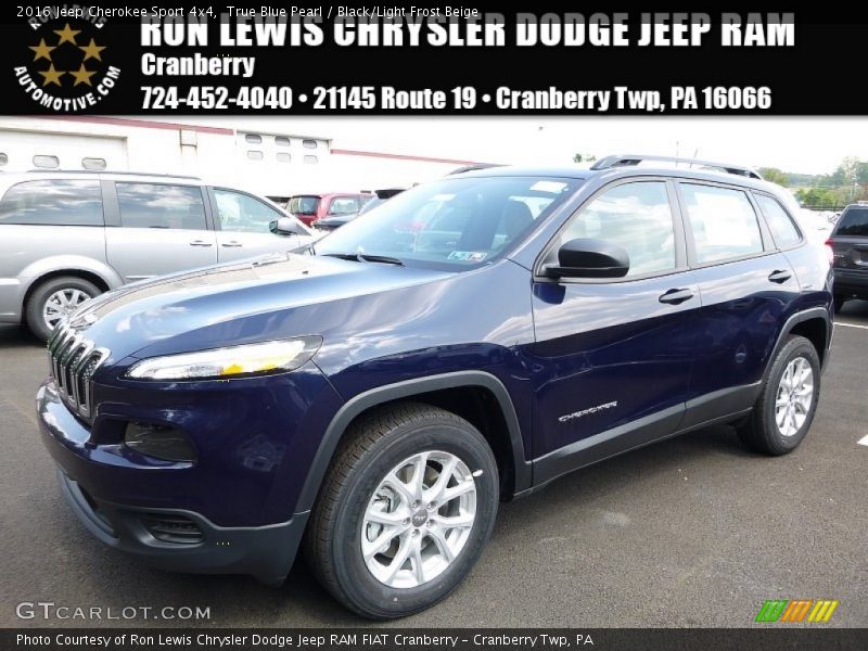 True Blue Pearl / Black/Light Frost Beige 2016 Jeep Cherokee Sport 4x4