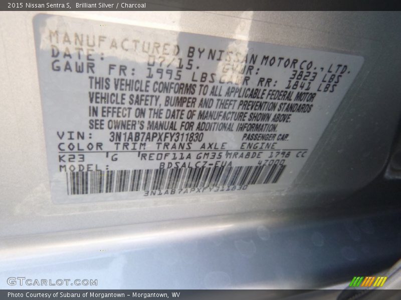 Brilliant Silver / Charcoal 2015 Nissan Sentra S