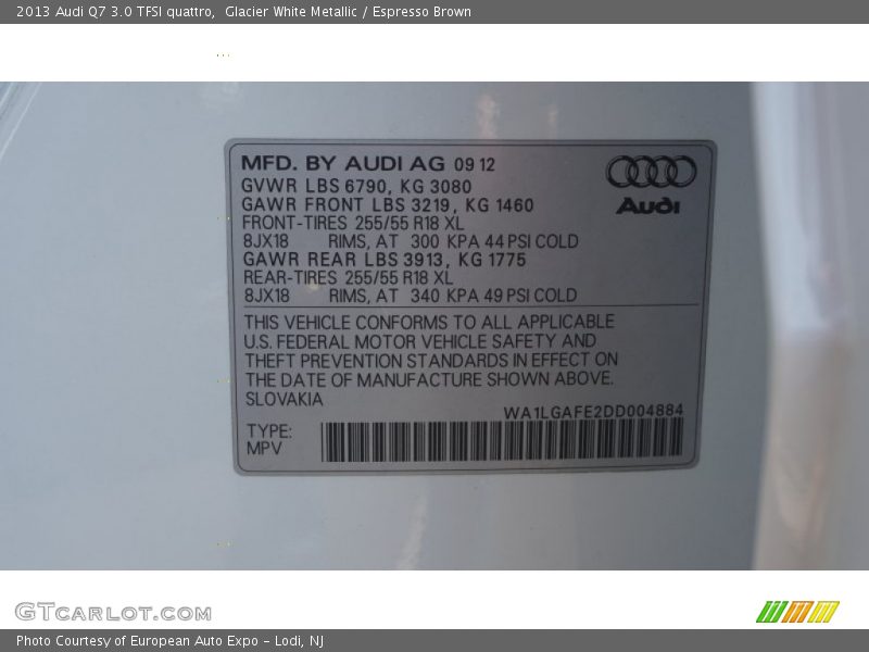 Glacier White Metallic / Espresso Brown 2013 Audi Q7 3.0 TFSI quattro