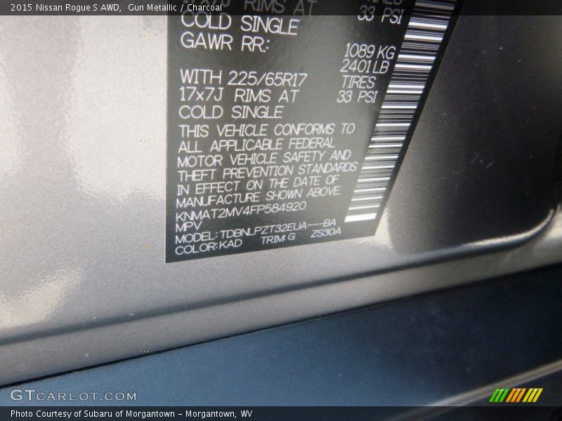 Gun Metallic / Charcoal 2015 Nissan Rogue S AWD