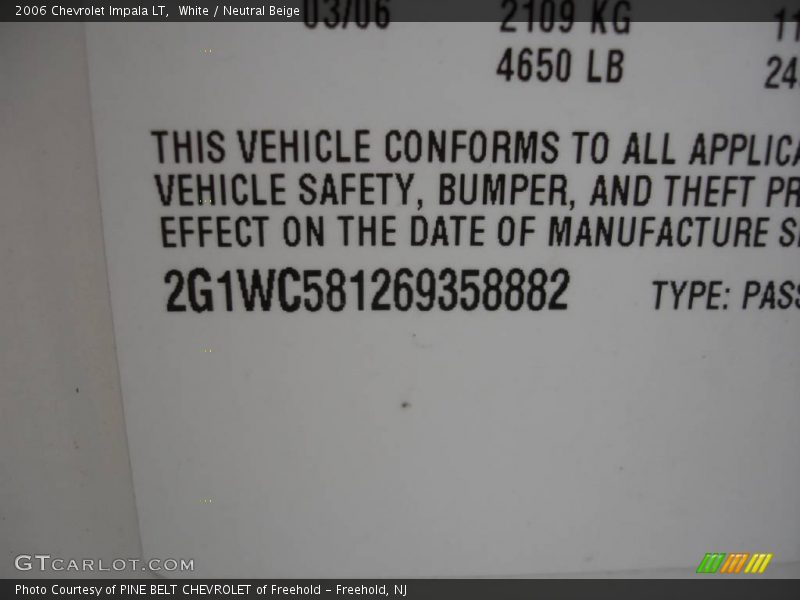 White / Neutral Beige 2006 Chevrolet Impala LT