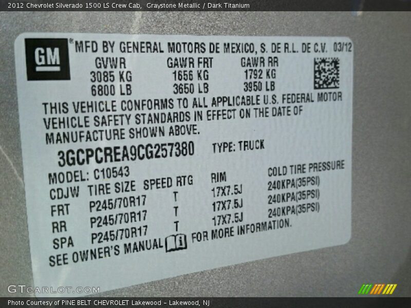Graystone Metallic / Dark Titanium 2012 Chevrolet Silverado 1500 LS Crew Cab