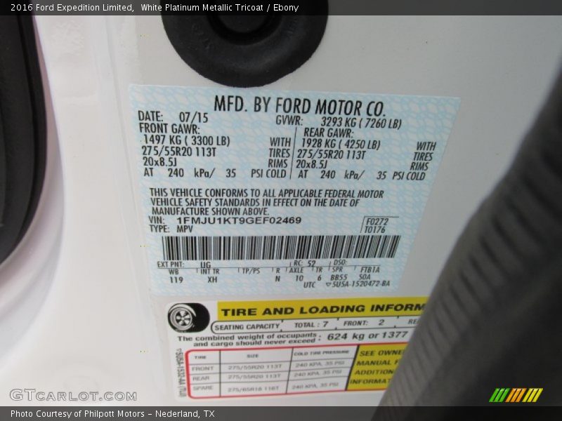 2016 Expedition Limited White Platinum Metallic Tricoat Color Code UG