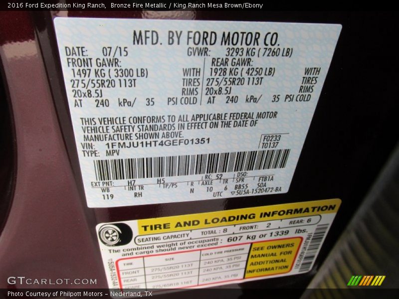 2016 Expedition King Ranch Bronze Fire Metallic Color Code H7