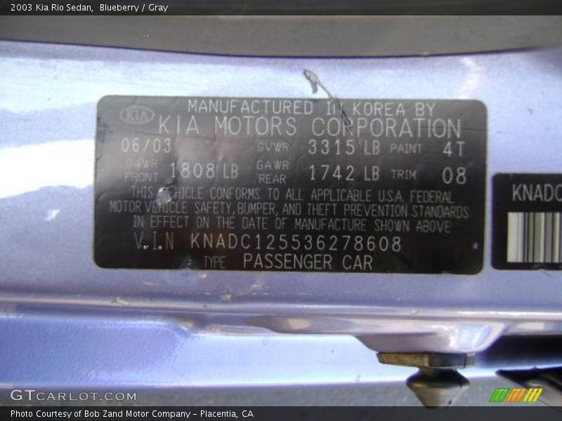 Blueberry / Gray 2003 Kia Rio Sedan