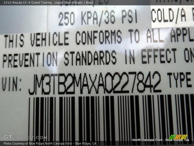 Liquid Silver Metallic / Black 2010 Mazda CX-9 Grand Touring