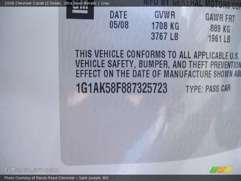 Ultra Silver Metallic / Gray 2008 Chevrolet Cobalt LS Sedan