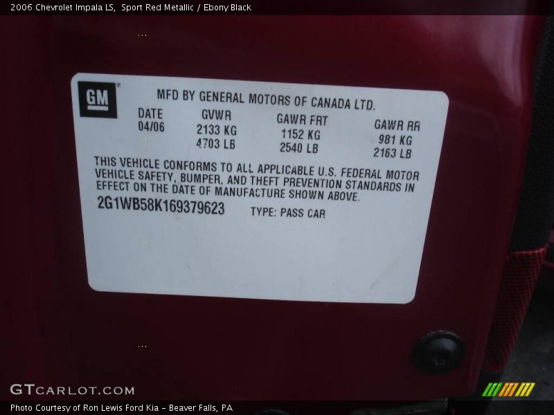 Sport Red Metallic / Ebony Black 2006 Chevrolet Impala LS