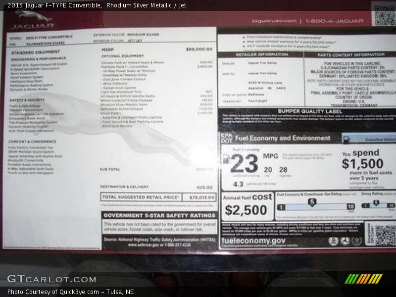  2015 F-TYPE Convertible Window Sticker