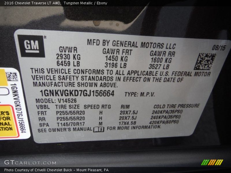 Tungsten Metallic / Ebony 2016 Chevrolet Traverse LT AWD