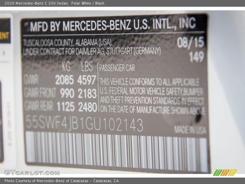 Polar White / Black 2016 Mercedes-Benz C 300 Sedan