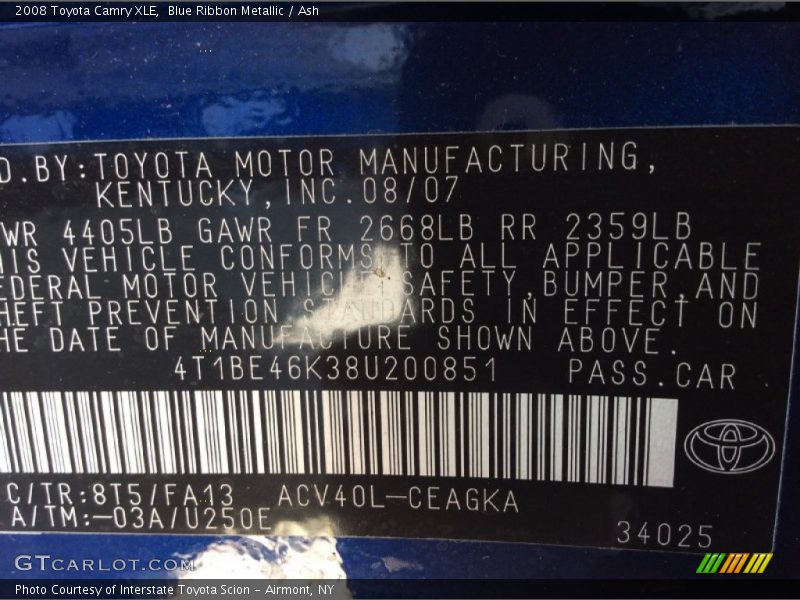 Blue Ribbon Metallic / Ash 2008 Toyota Camry XLE