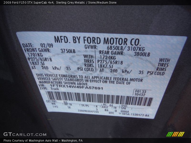 Sterling Grey Metallic / Stone/Medium Stone 2009 Ford F150 STX SuperCab 4x4