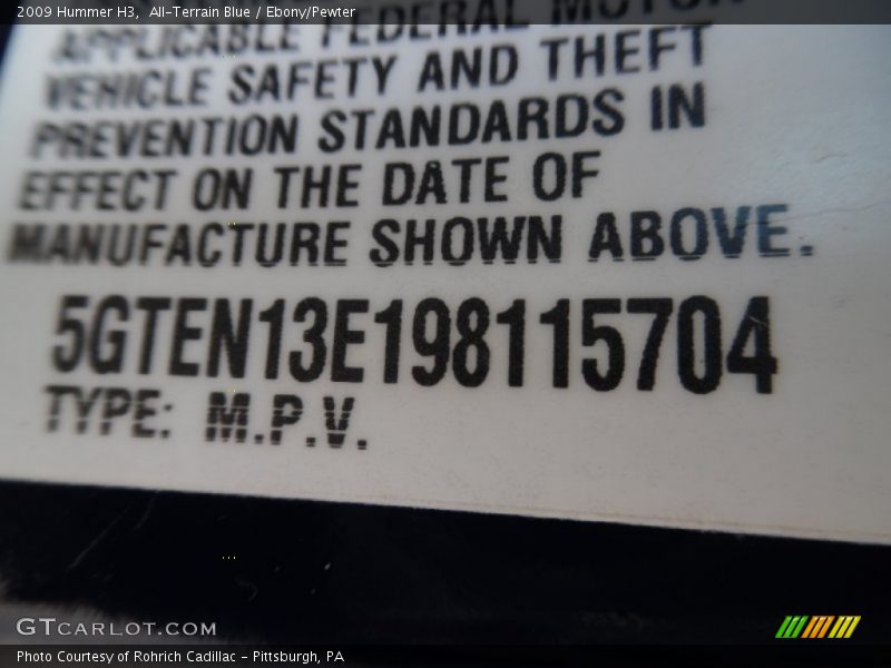 All-Terrain Blue / Ebony/Pewter 2009 Hummer H3