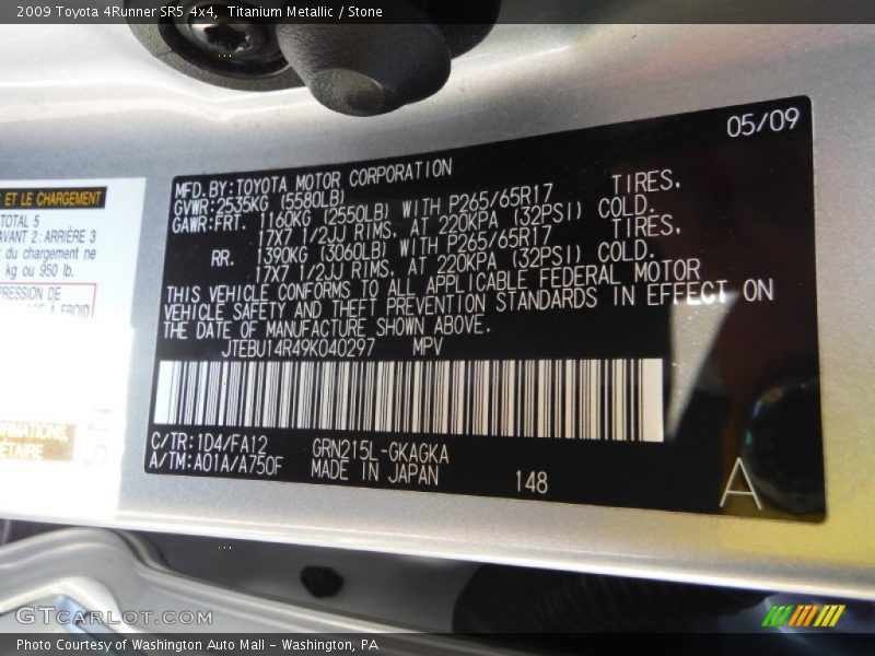 Titanium Metallic / Stone 2009 Toyota 4Runner SR5 4x4